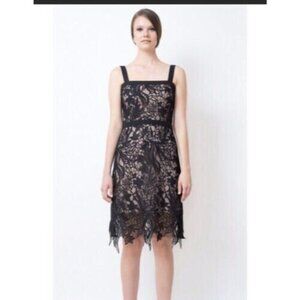 Minan Wong Dress 2 XS Black Nude Lace Stretch Sheath Cruise Party Wedding